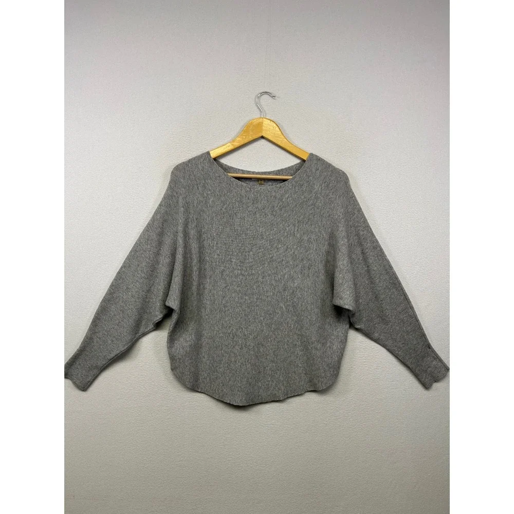 Vila Milano Minimalist Relaxed Womens Medium Gray Dolman Sleeve Pullover Sweater